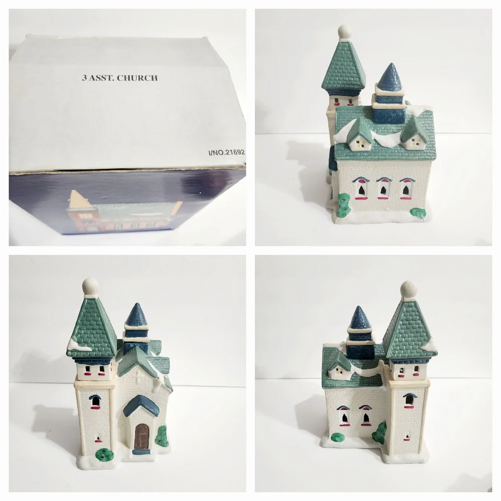90s Christmas Village Porcelain Lightup Church - Picture 2 of 3